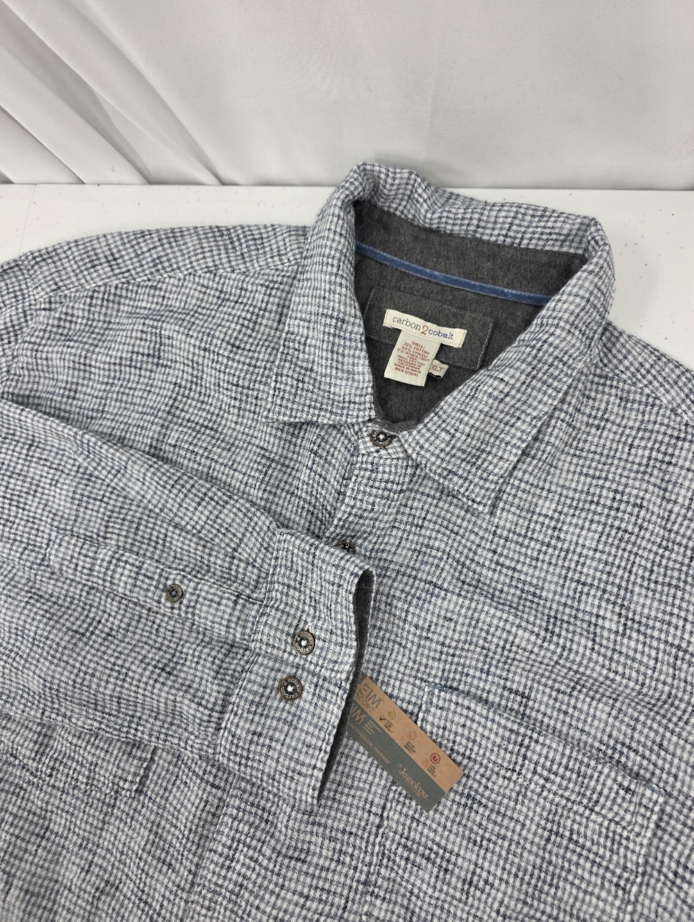 NWT Carbon 2‎ Cobalt Effortlessly Cool L/S Microfiber Check Shirt Men's XLT Flip
